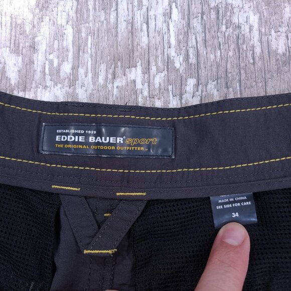 Eddie Bauer Sport Shorts Mens 34 Belted Cargo Gray Solid 9" Outdoor Hiking - Picture 6 of 7